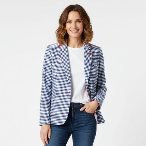 Cynthia Rowley Blue and White Checkered Gingham Blazer - Size Women’s Medium - Picture 1 of 8